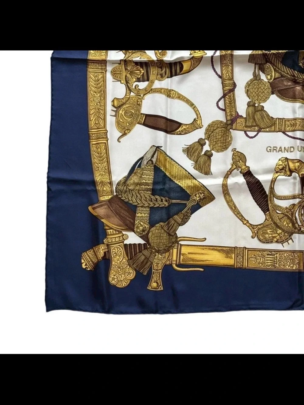 Hermes Navy, Gold & Cream Silk Scarf